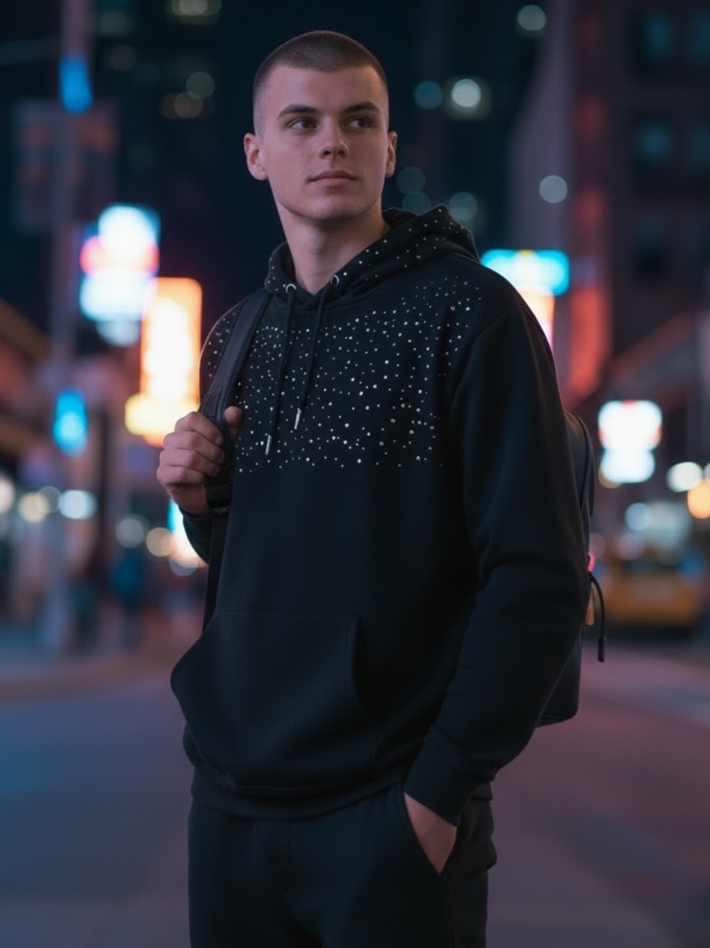 Black Pike Men’s Rhinestone Black Hoody Size Medium Pockets Thick Warm
